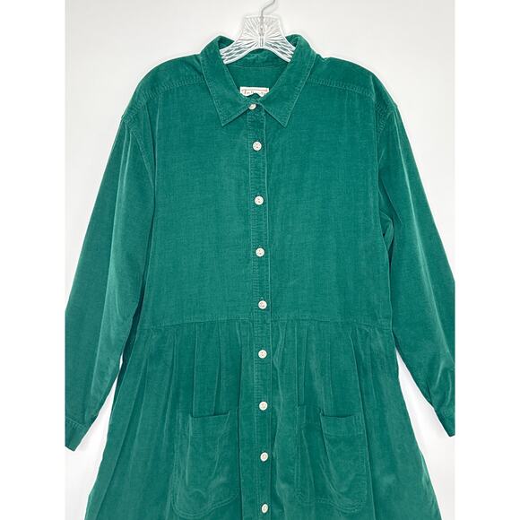 Vintage Talbots Forest Green Corduroy Button Front Midi Fall Hoilday Dress XL - Picture 3 of 16